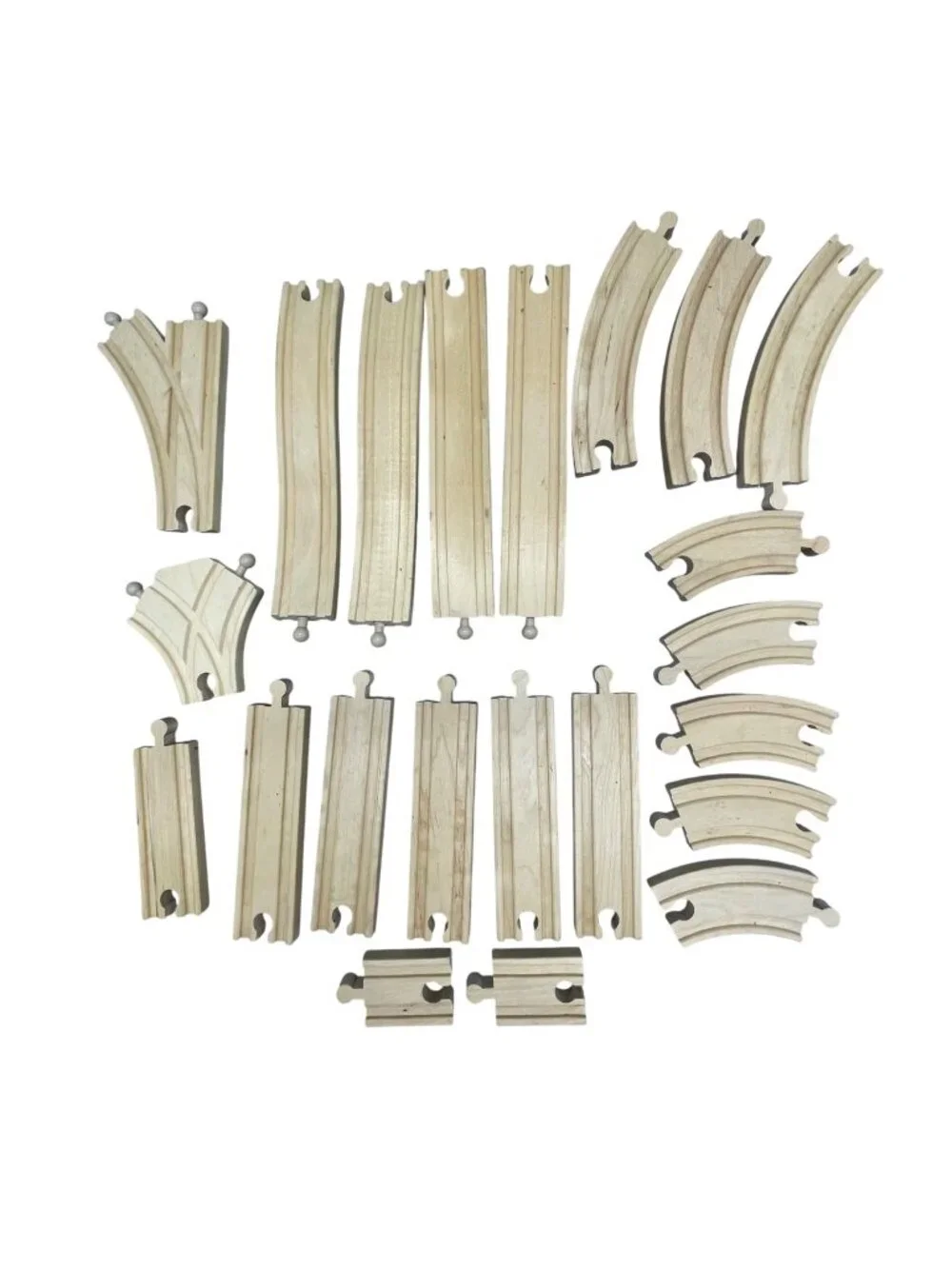 Wooden Train Track Expansion Set - 22 Pieces - Straight Curved & Junction Tracks